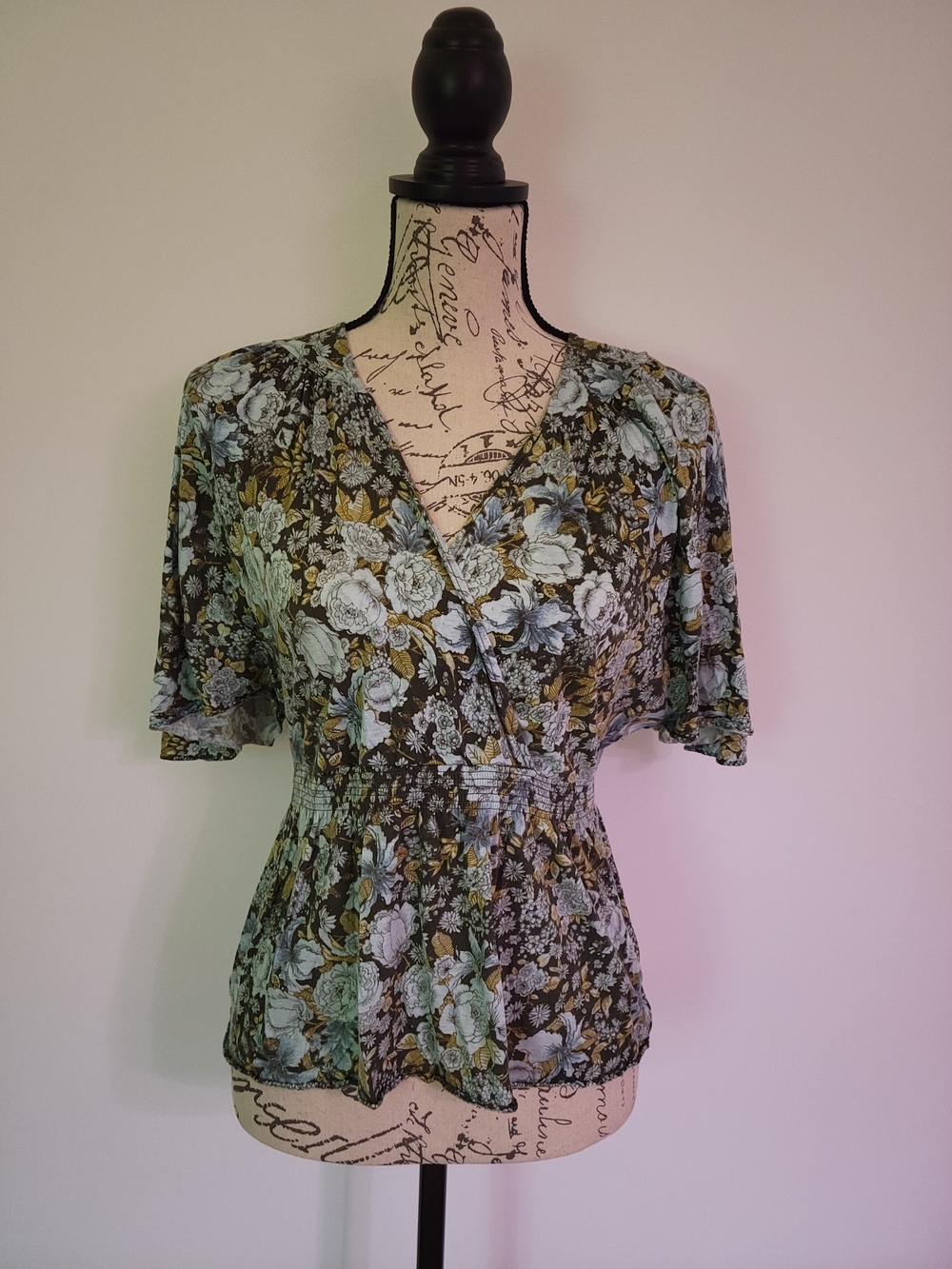 Banana Republic Floral Wrap-Style Blouse in Green and Blue